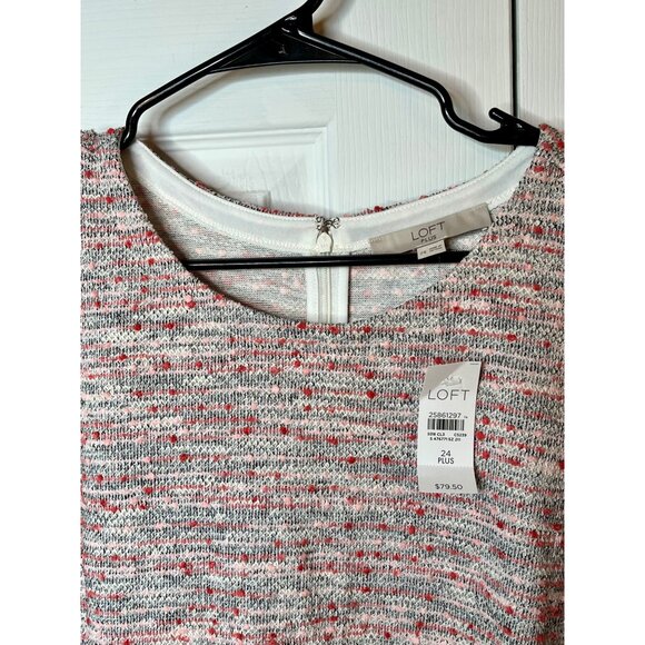Loft Coral, Pink Boucle Knit Flutter Sleeve Shift Dress Size 24 Plus Sweater Fee - Picture 3 of 10